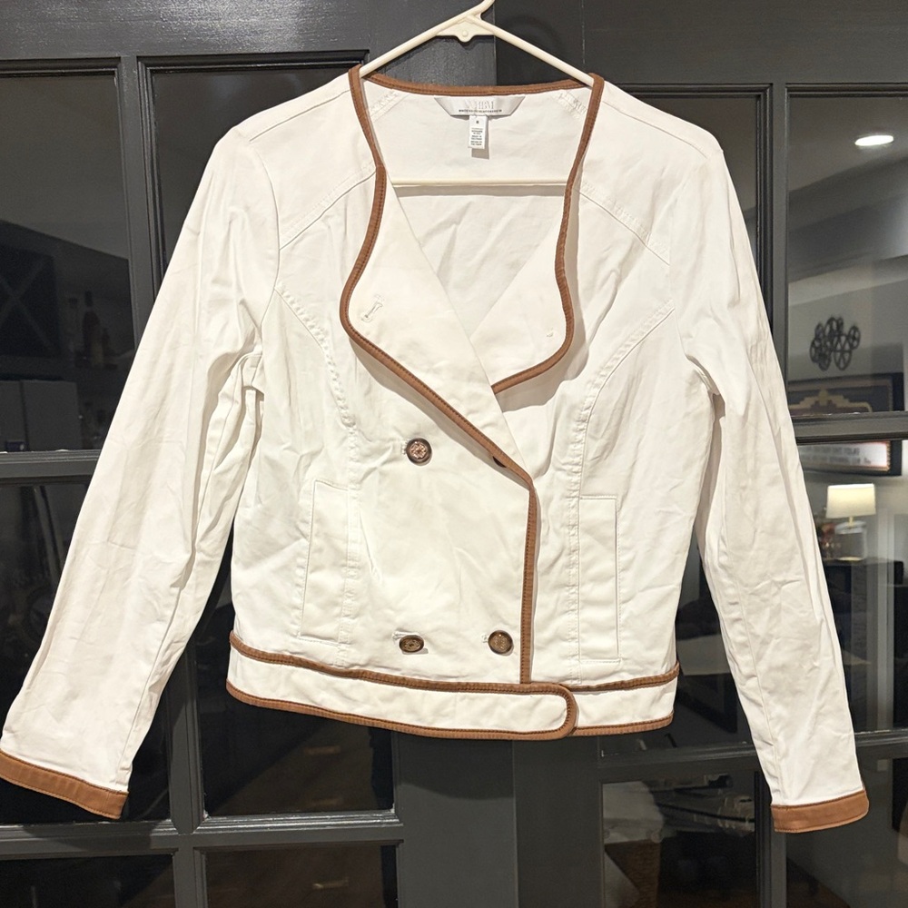 White House Black Market White Blazer with Brown Trim